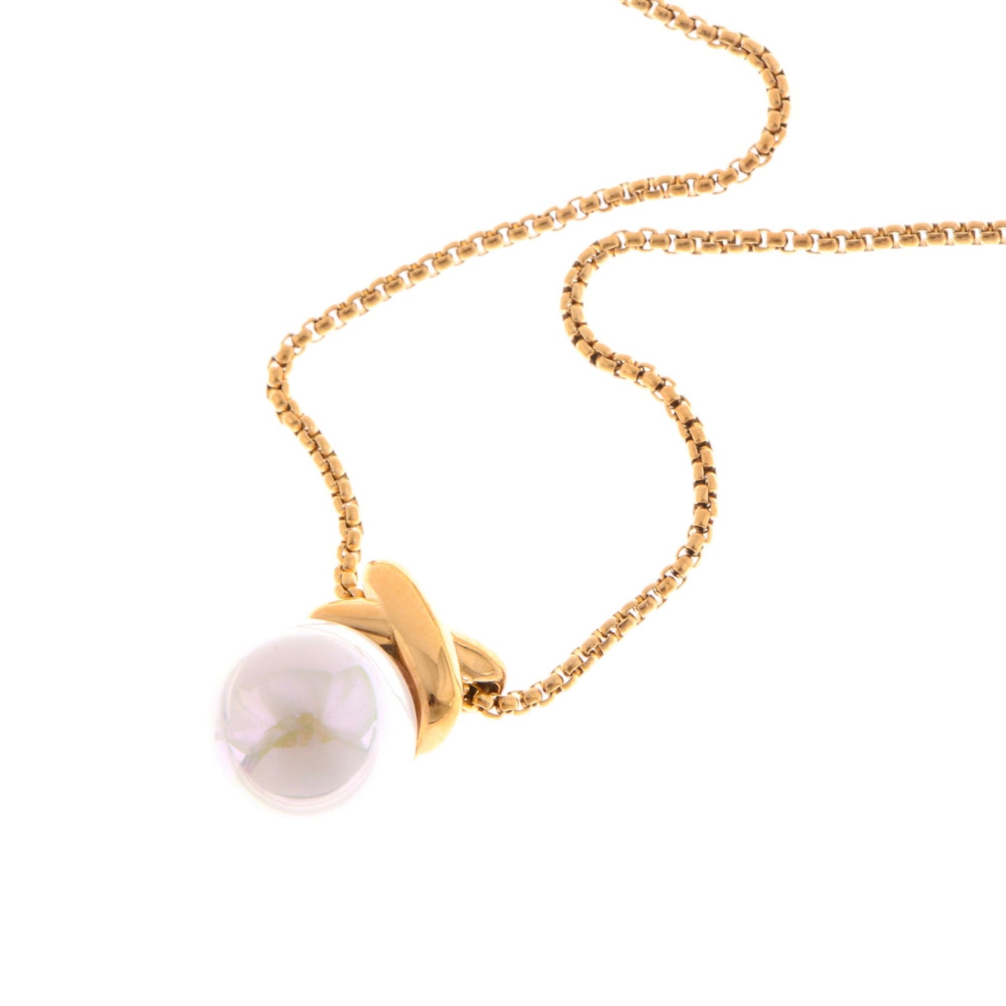 Gold Tone Pendant Necklace with Faux Pearl Drop and X Charm