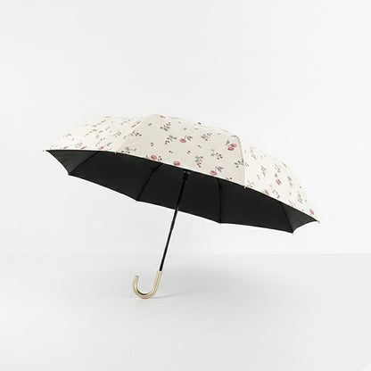 Cherry Print Compact Foldable Umbrella with Full Coverage Canopy