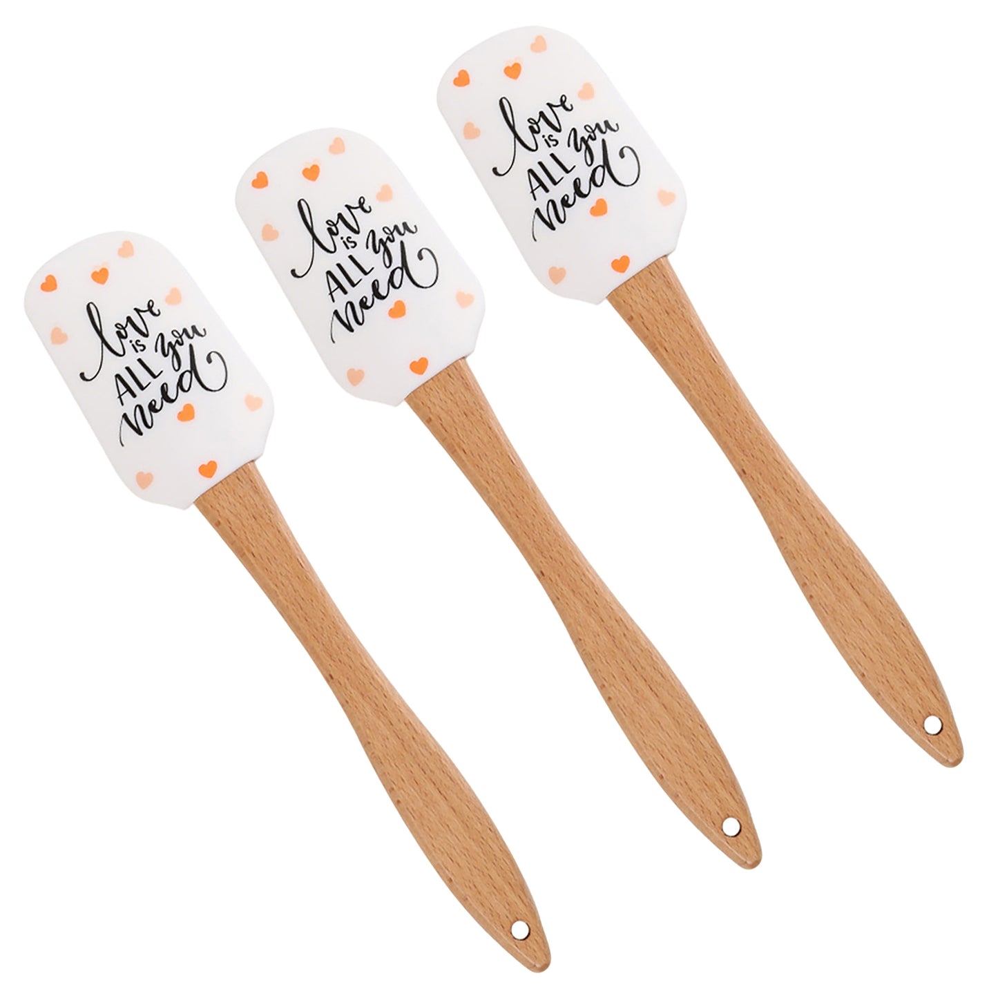 Silicone Spatula Set XO Heart Print Wooden Handle Heat Resistant Baking Mixing Kitchen Tools 3 Piece