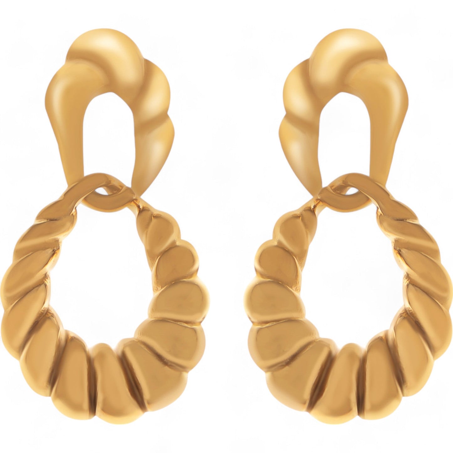 Gold Tone Twisted Hoop Earrings with Sculptural Detail