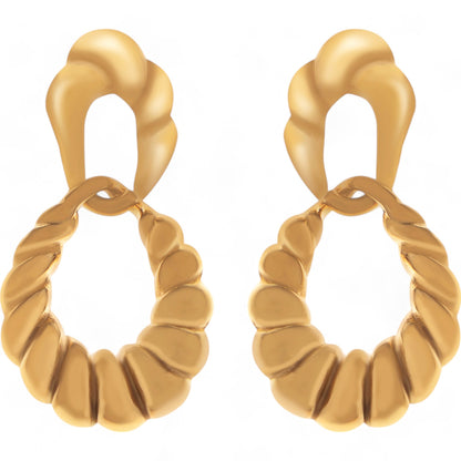 Gold Tone Twisted Hoop Earrings with Sculptural Detail