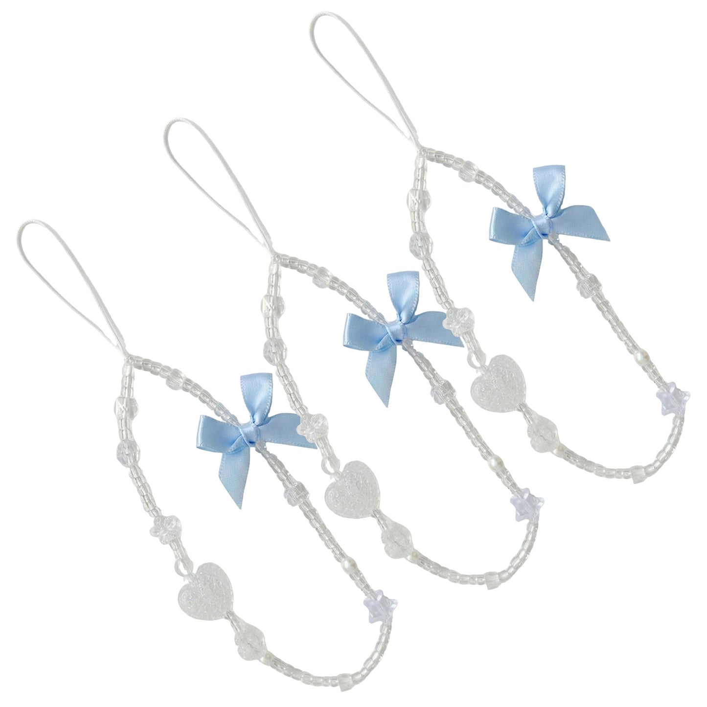 3-PC Star Beaded Phone Charm Strap with Pearl-Style Accent Beads