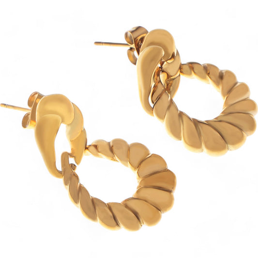Gold Tone Twisted Hoop Earrings with Sculptural Detail