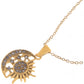 Rhinestone Sun and Moon Pendant Necklace with Gold Tone Chain Statement Jewelry Piece