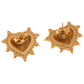 Gold Tone Heart Stud Earrings with Rhinestone Accents