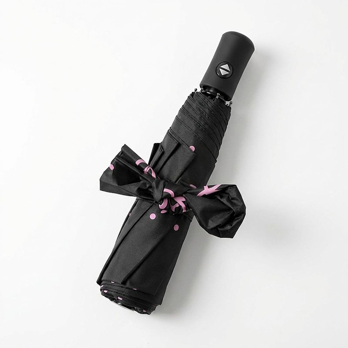 Compact Folding Umbrella with Bow Print Canopy Automatic Open Wind Resistant Frame and Strap