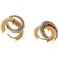 Gold Tone Hoop Earrings with Green Crystal Encrusted Accent Ring