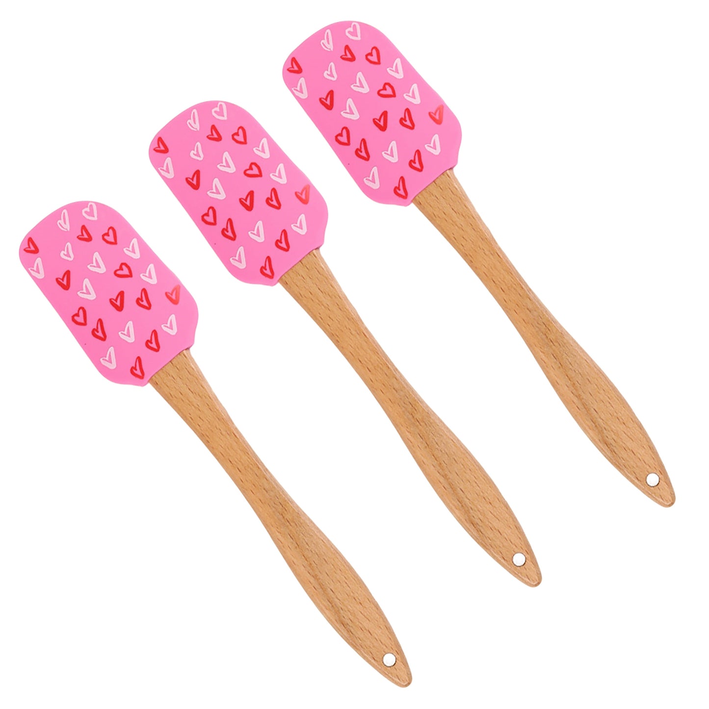 Silicone Spatula Set XO Heart Print Wooden Handle Heat Resistant Baking Mixing Kitchen Tools 3 Piece