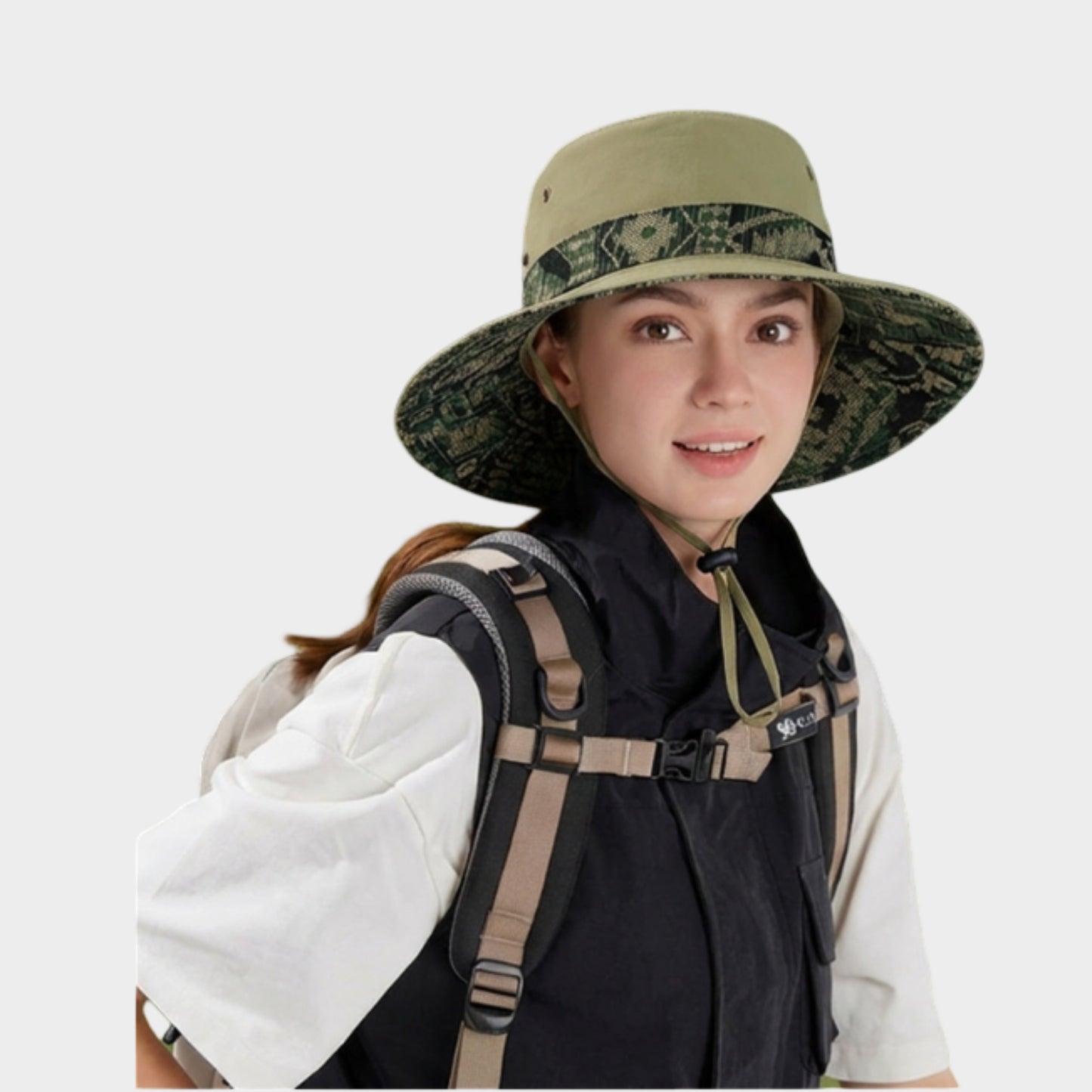 Wide Brim Outdoor Sun Hat Adjustable Chin Strap Breathable Lightweight Hiking Fishing Hat