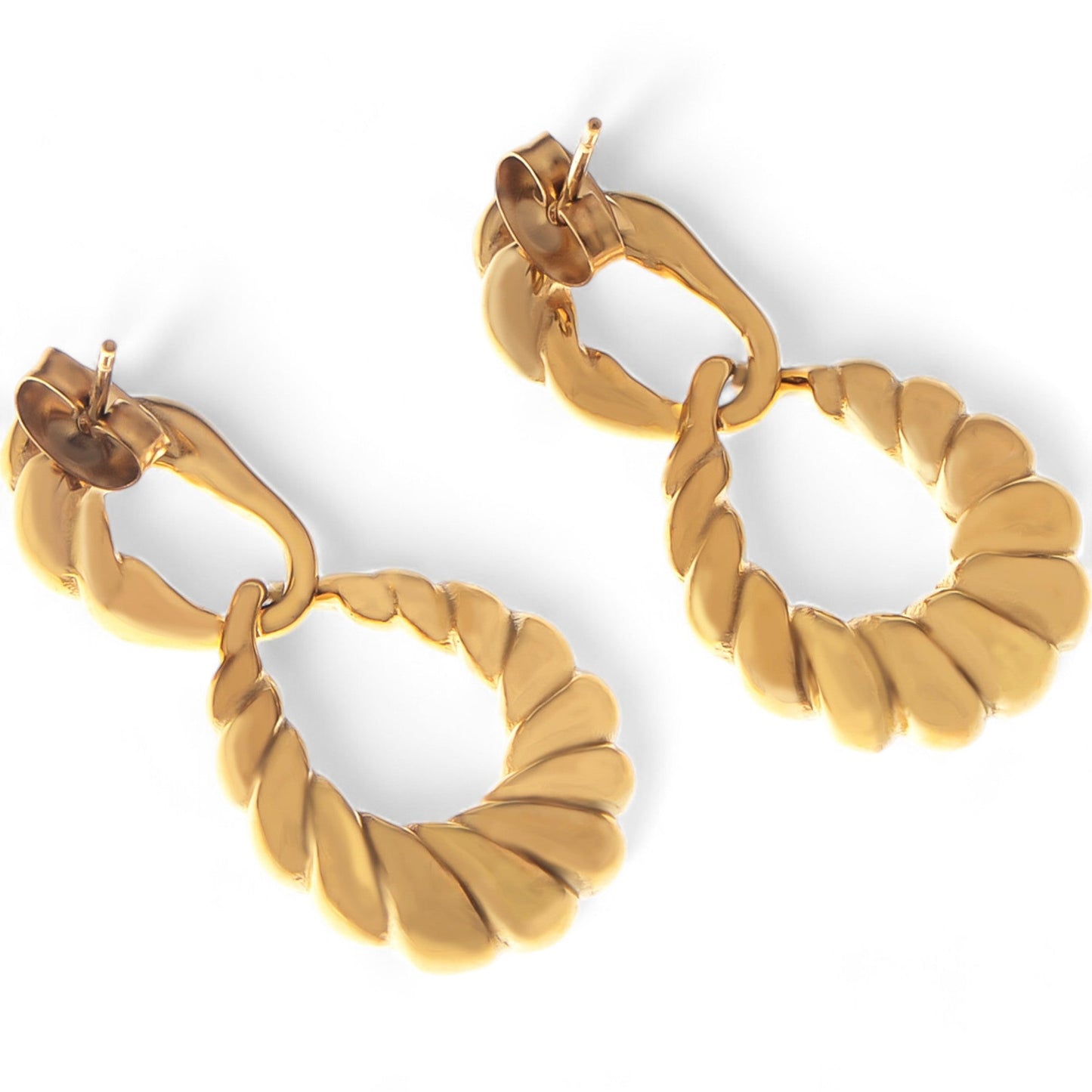 Gold Tone Twisted Hoop Earrings with Sculptural Detail