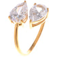 Gold Tone Double Teardrop Cubic Zirconia Open Ring