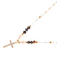 Beaded Cross Pendant Necklace with Faceted Stones and Gold Chain