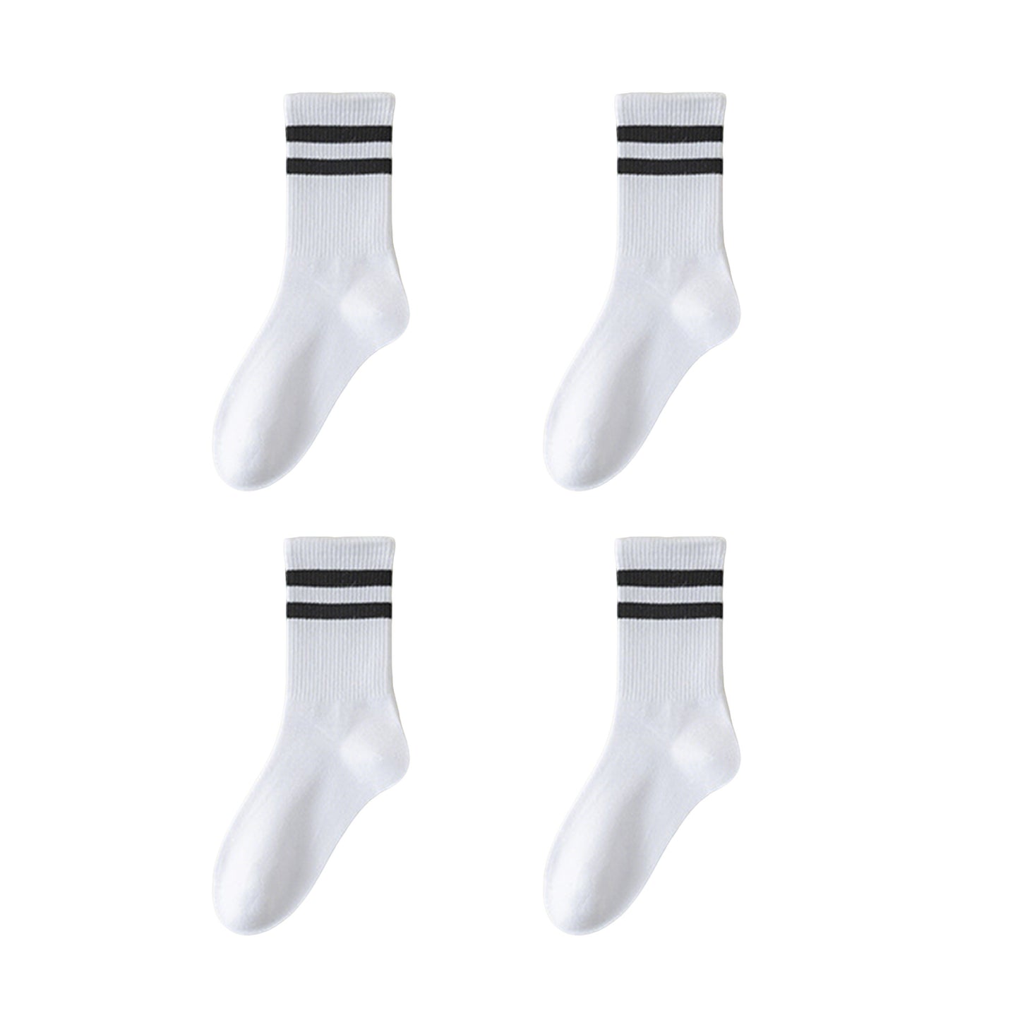 4-Pack Sporty Crew Socks with Double White Stripes Moisture-Wicking Ribbed Design