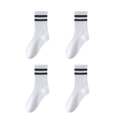 4-Pack Sporty Crew Socks with Double White Stripes Moisture-Wicking Ribbed Design