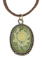 Antique Vintage Suede Green Enamel Rose Oval Pendant Necklace