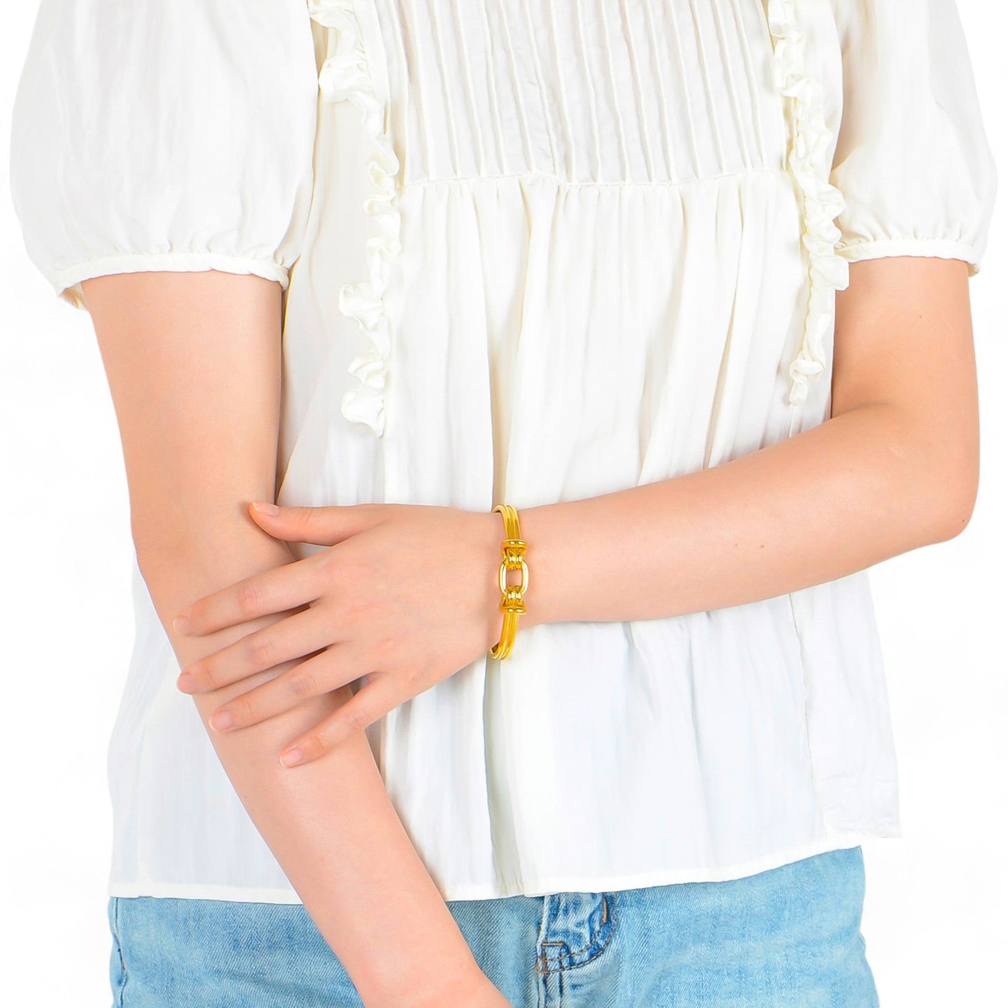 Gold Tone Chain Link Open Cuff Bracelet Minimalist Modern Style