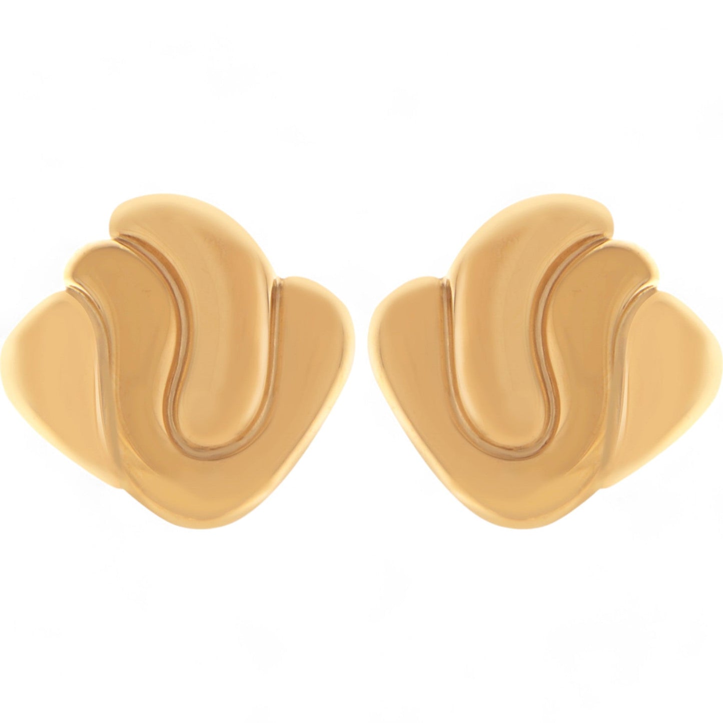 Gold Tone Sculptural Swirl Stud Earrings Bold Modern Design