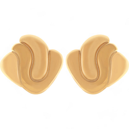 Gold Tone Sculptural Swirl Stud Earrings Bold Modern Design