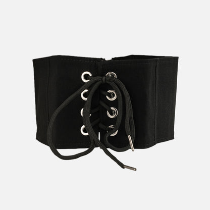 Wide Lace-Up Waist Belt with Structured Panel Design and Adjustable Corset-Style Front Ties 5x25.5in