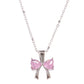 Silver Bow Pendant Necklace with Pink Gemstone Accents