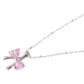 Silver Bow Pendant Necklace with Pink Gemstone Accents