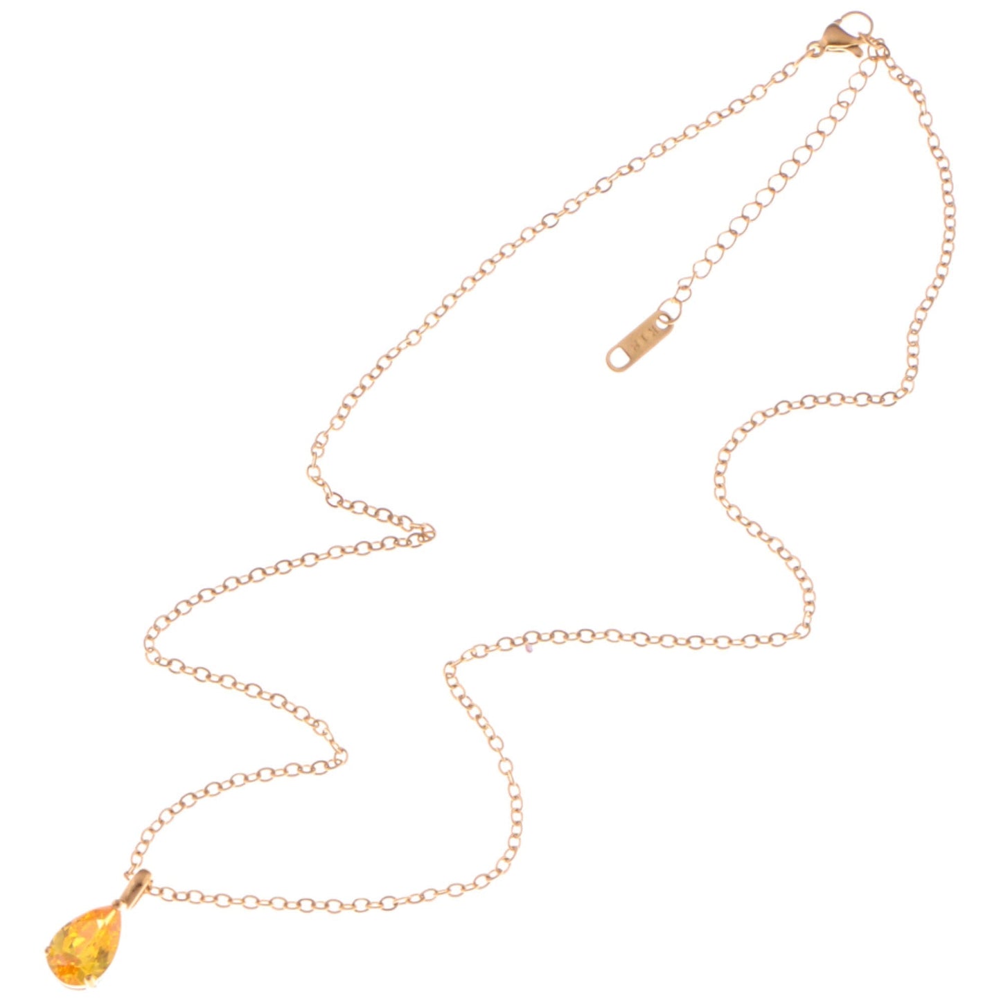 Gold Teardrop Pendant Necklace with Yellow Gemstone