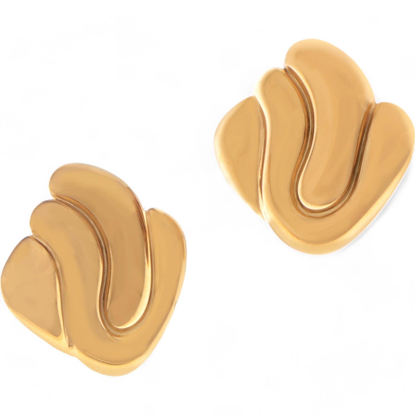 Gold Tone Sculptural Swirl Stud Earrings Bold Modern Design