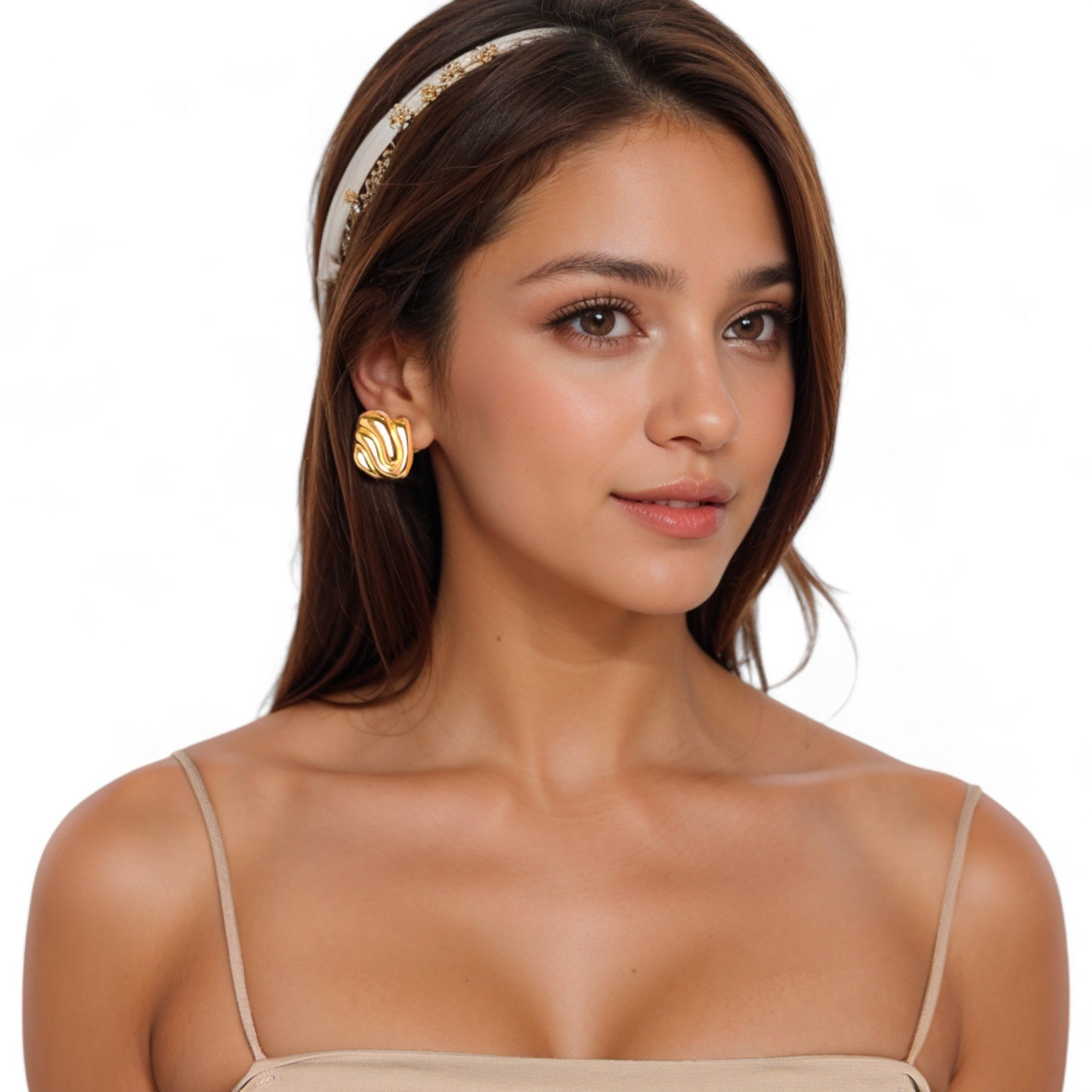 Gold Tone Sculptural Swirl Stud Earrings Bold Modern Design