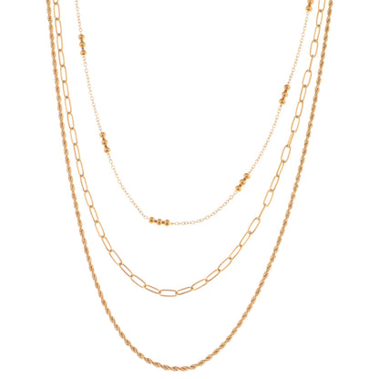 Layered Chain Necklace with Textured and Beaded Details