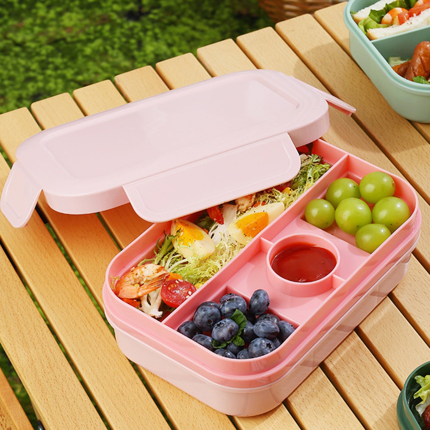 Bento Lunch Box Plastic Food Container with Compartments Leak Resistant Lid Meal Prep Storage