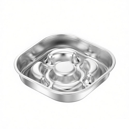 Stainless Steel Slow Feeder Dog Bowl with Raised Center Design and Easy Clean Interior