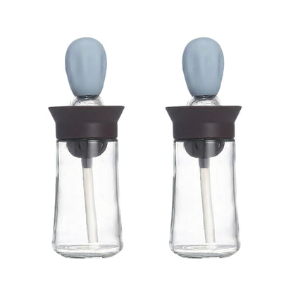2-PC Glass Oil Dispenser Bottle with Silicone Brush Drip Free Design and Leak Resistant Lid
