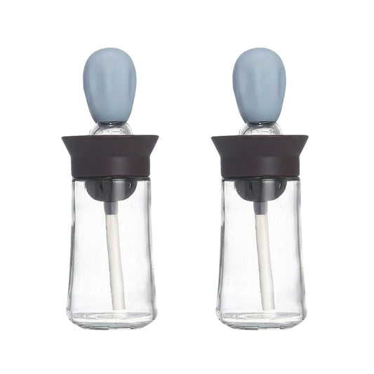 2-PC Glass Oil Dispenser Bottle with Silicone Brush Drip Free Design and Leak Resistant Lid
