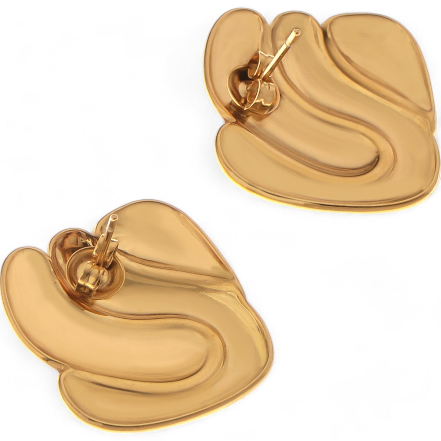 Gold Tone Sculptural Swirl Stud Earrings Bold Modern Design