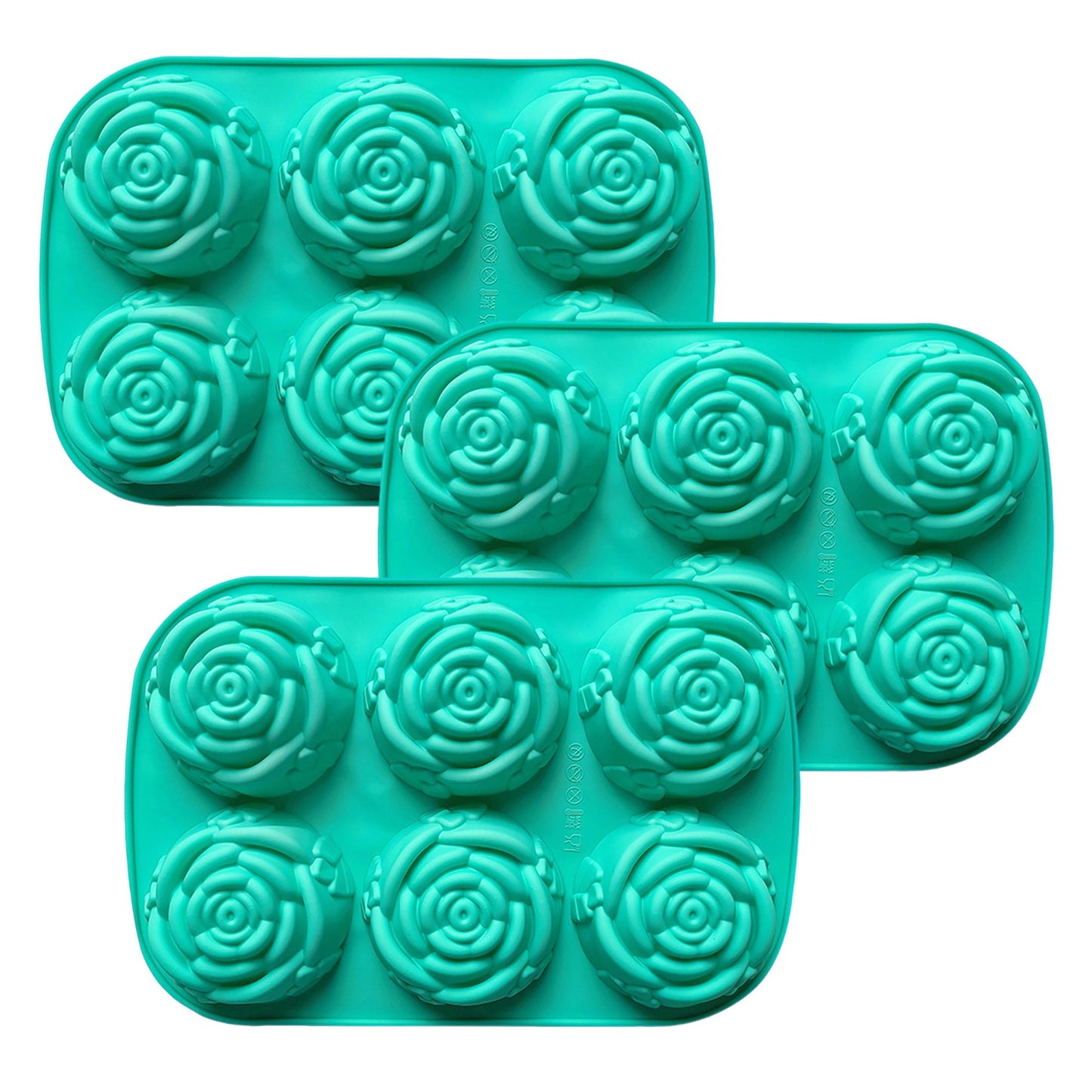 3-Piece Rose Swirl Silicone Baking Mold Set Round Flower Cake Chocolate Candy Soap Mold