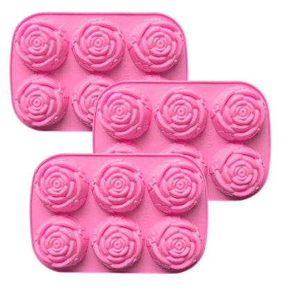 3-Piece Rose Swirl Silicone Baking Mold Set Round Flower Cake Chocolate Candy Soap Mold