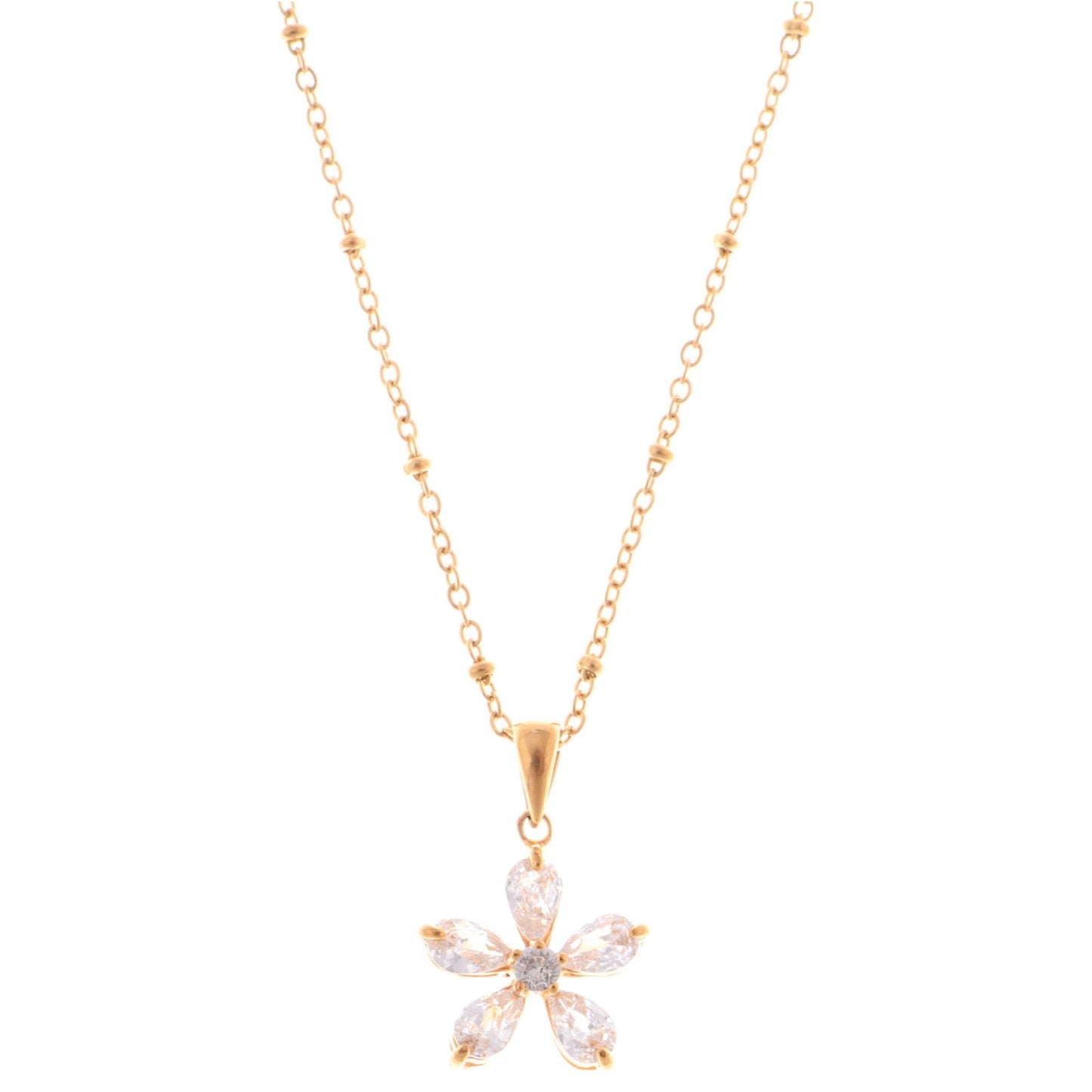 Gold-Tone Flower Pendant Necklace with Crystal Petal Accents