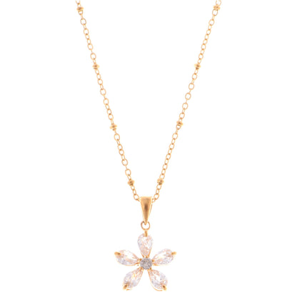 Gold-Tone Flower Pendant Necklace with Crystal Petal Accents