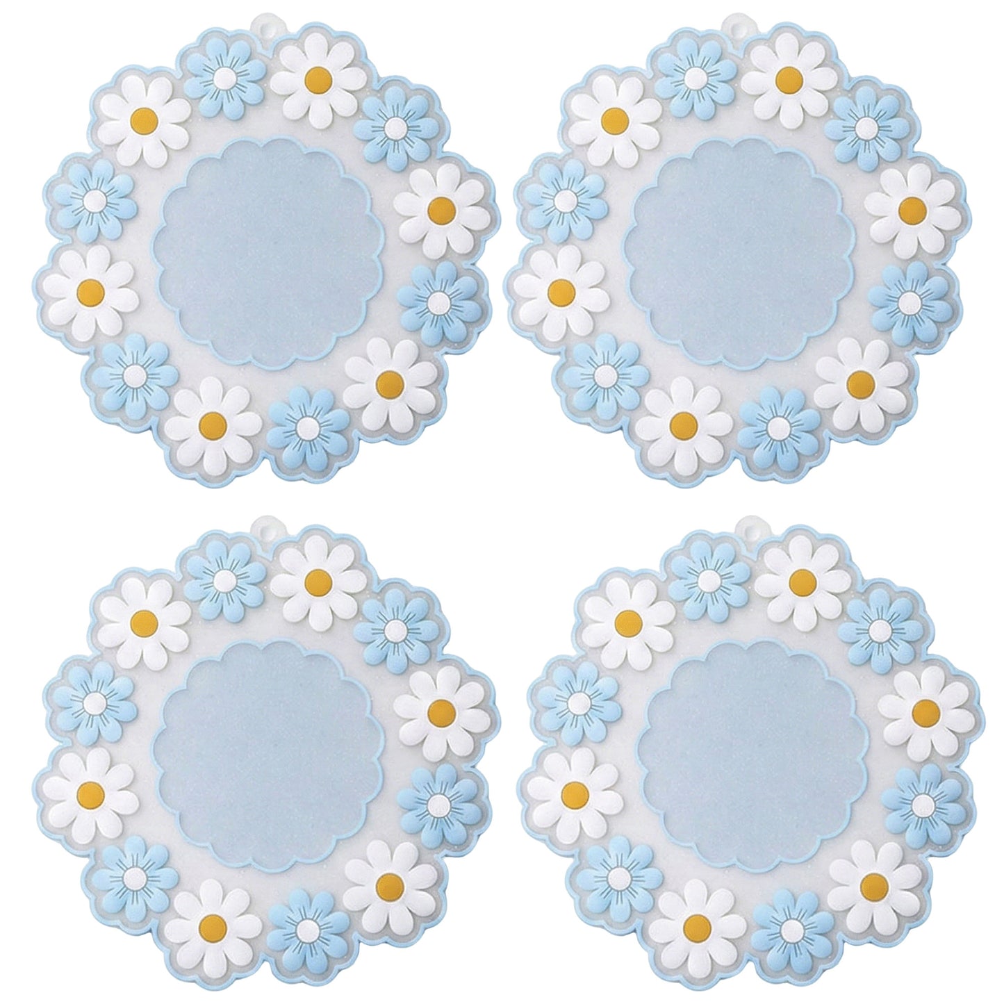4-PC Daisy Floral Silicone Trivet Heat Resistant Non Slip Kitchen Pot Holder