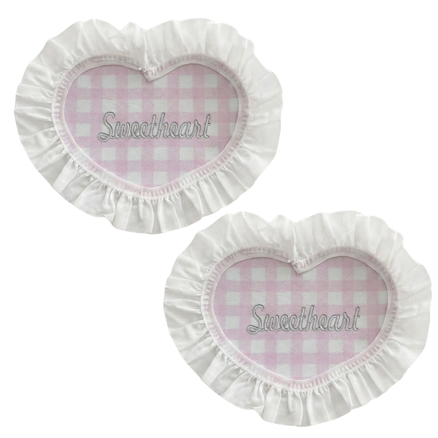 2-PC Heart Shaped Fabric Coaster with Ruffle Trim Table Protector