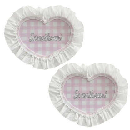 2-PC Heart Shaped Fabric Coaster with Ruffle Trim Table Protector
