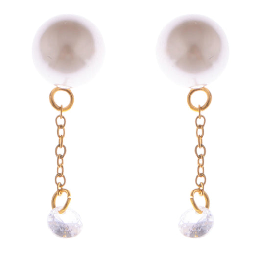 Teardrop Crystal and Pearl Dangle Earrings with Delicate Chain