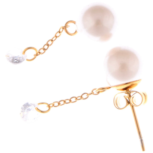 Teardrop Crystal and Pearl Dangle Earrings with Delicate Chain