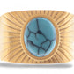 Gold Tone Leaf Cutout Cuff Bracelet with Round Green Stone Statement Design