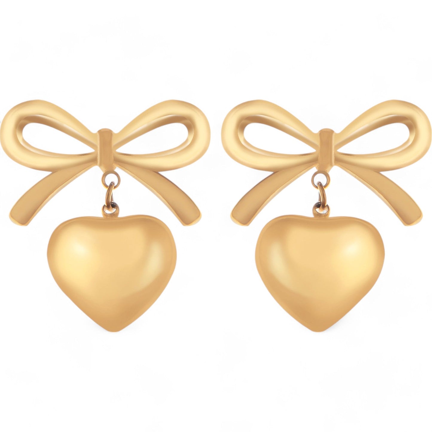 Bow Dangle Heart Drop Earrings Gold Tone Playful Chic Design