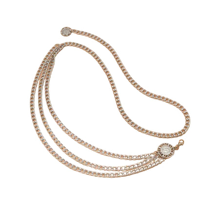 Layered Chain Waist Belt with Triple Draped Links and Decorative Medallion Accents for Stylish Detail 35.5in