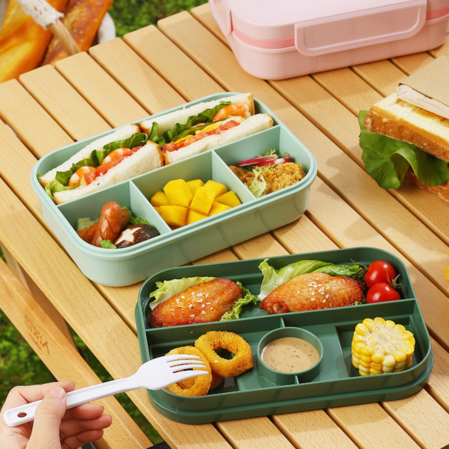 Bento Lunch Box Plastic Food Container with Compartments Leak Resistant Lid Meal Prep Storage