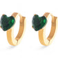 Gold Hoop Earrings with Green Heart Shaped Crystal Stud