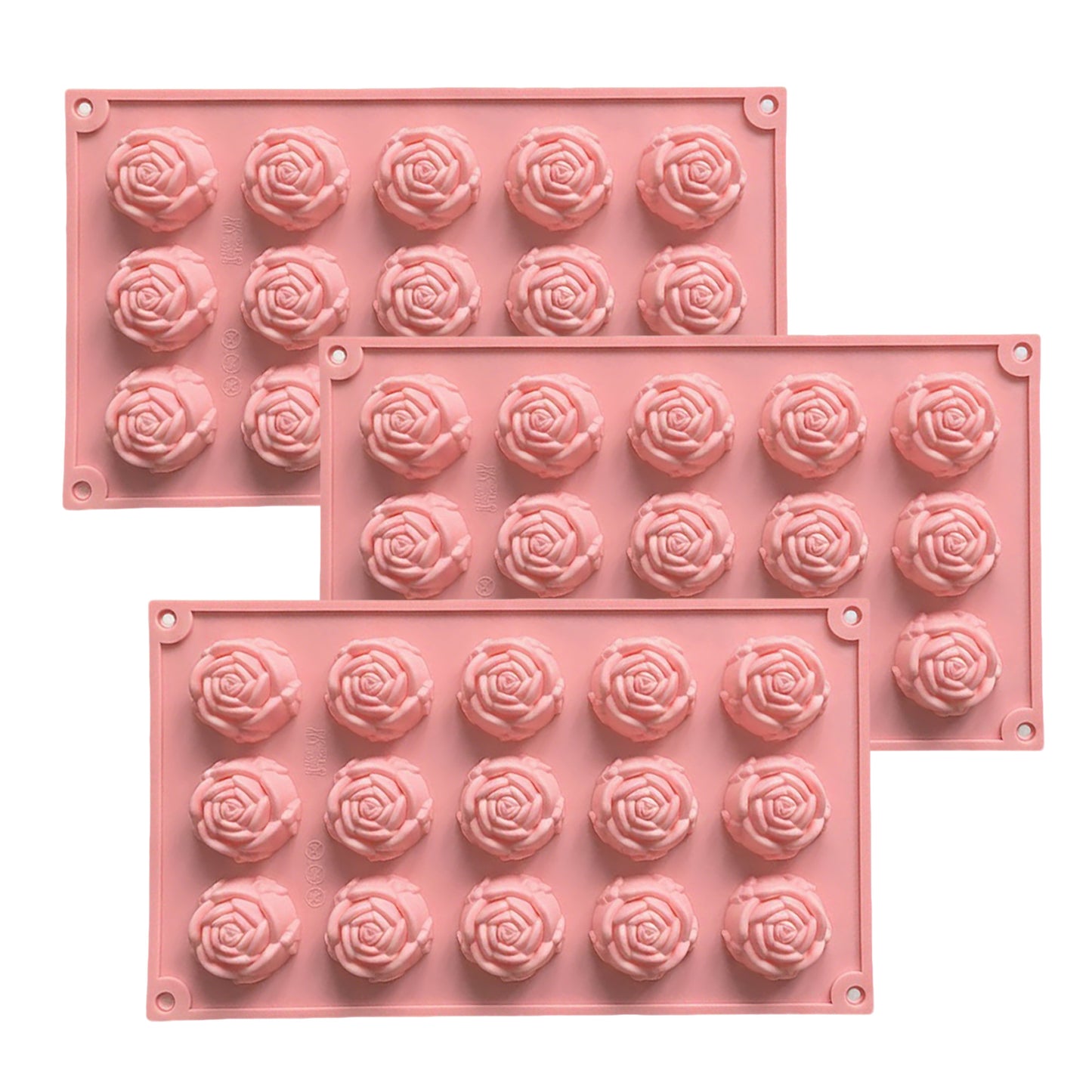 3-Piece Rose Flower Silicone Baking Mold Set Mini Round Cake Chocolate Candy Soap Mold