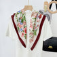 Floral Print Square Scarf with Lightweight Draped Fabric, Soft Smooth Texture, and Elegant Border Detailing 35.5x35.5in